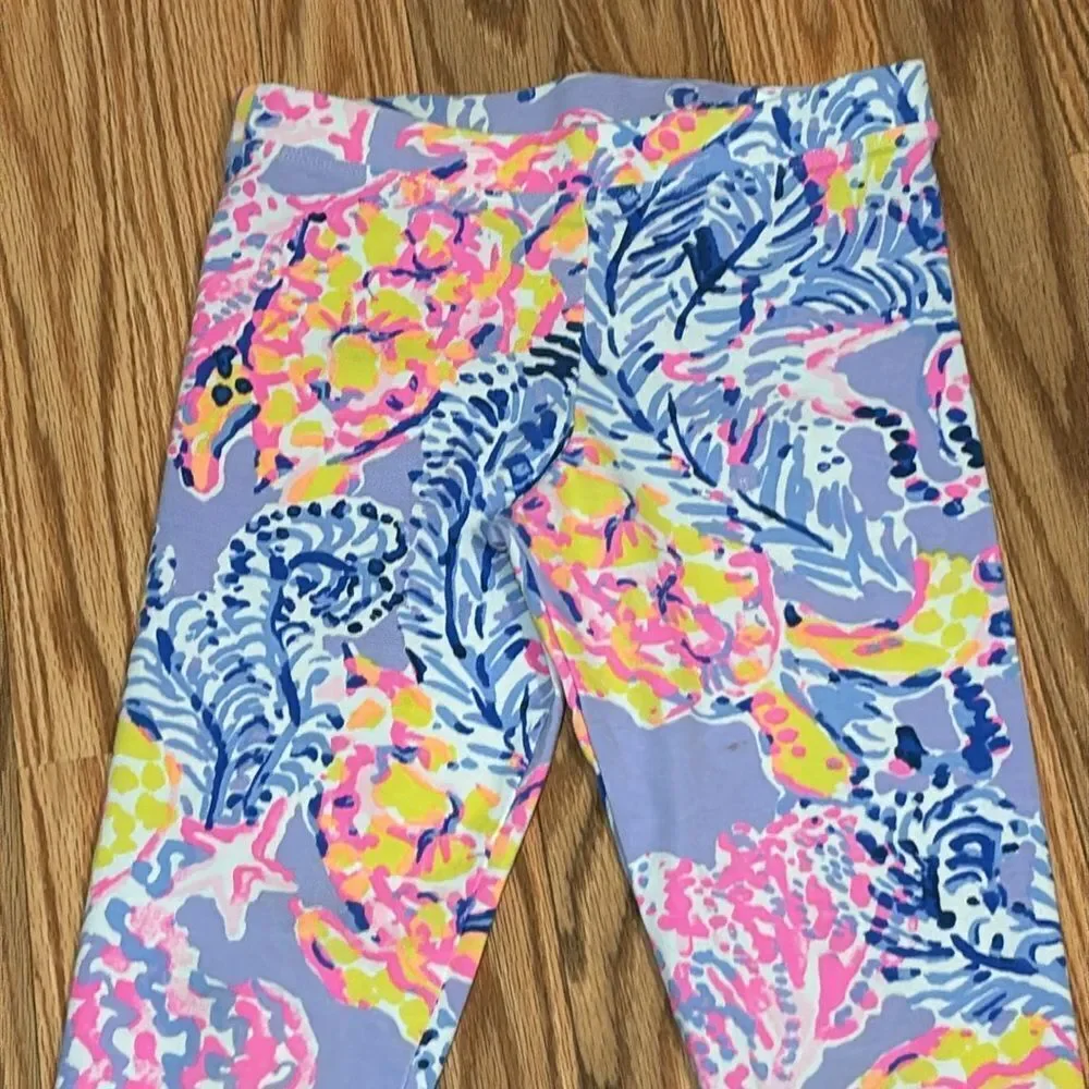 Lilly Pulitzer Girl’s Periwinkle Cropped Leggings Fan Sea Pants, Large 8-10